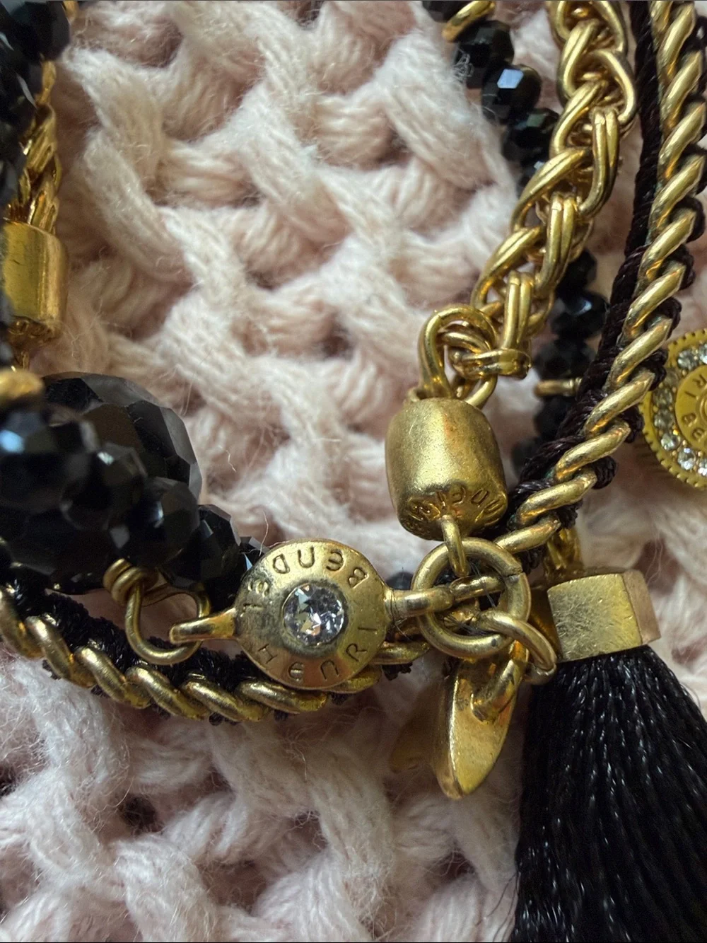 Henri Bendel Gold-Tone Toggle Charm Bracelet with Black Beads